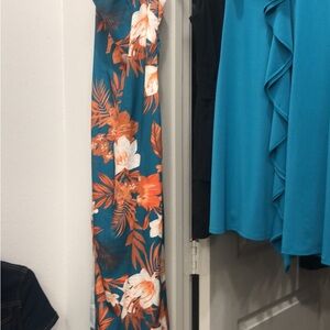 Jessica Simpson Teal Floral Midi Dress with Orange and White Blooms